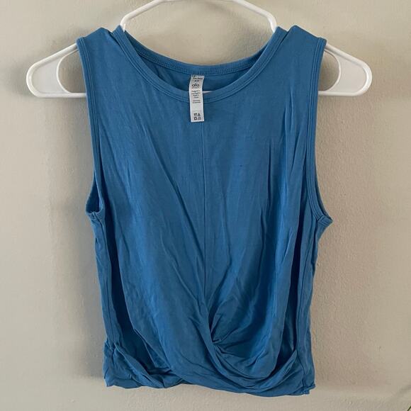 Alo Yoga Cover Tank Womens XS Blue Cropped Twist Front Stretch Soft Sleeveless - Picture 1 of 7